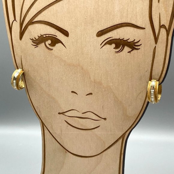 Glamorous Vintage Huggie Hoop Earrings, Unique Channel Set Baguette Crystals - Picture 1 of 6